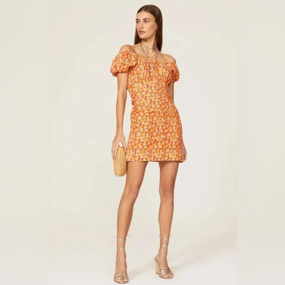 Caroline Constas Calla Mini Dress with puff sleeves. Size S. Yellow. NWOT